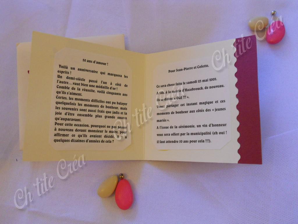 Faire part anniversaire de mariage 50 ans colombes, ivoire bordeaux