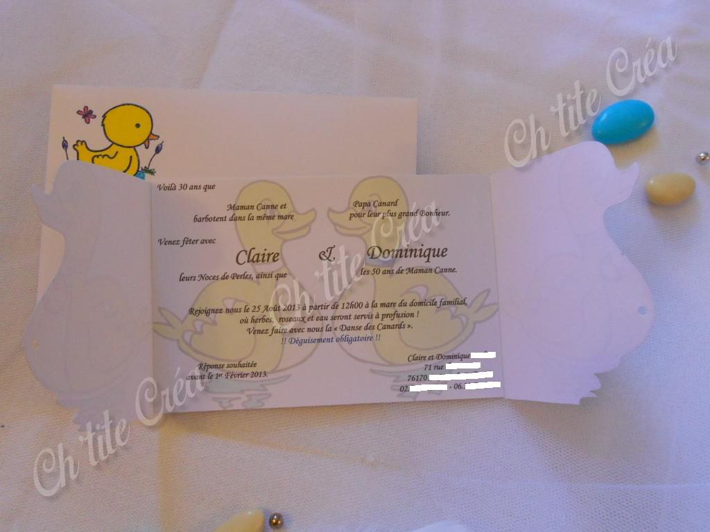 Faire part anniversaire de mariage canard, blanc jaune